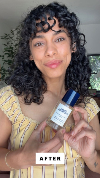 Allure senior commerce director Shanna Shipin applying the Chris McMillan The Glassy Smooth Hair Oil